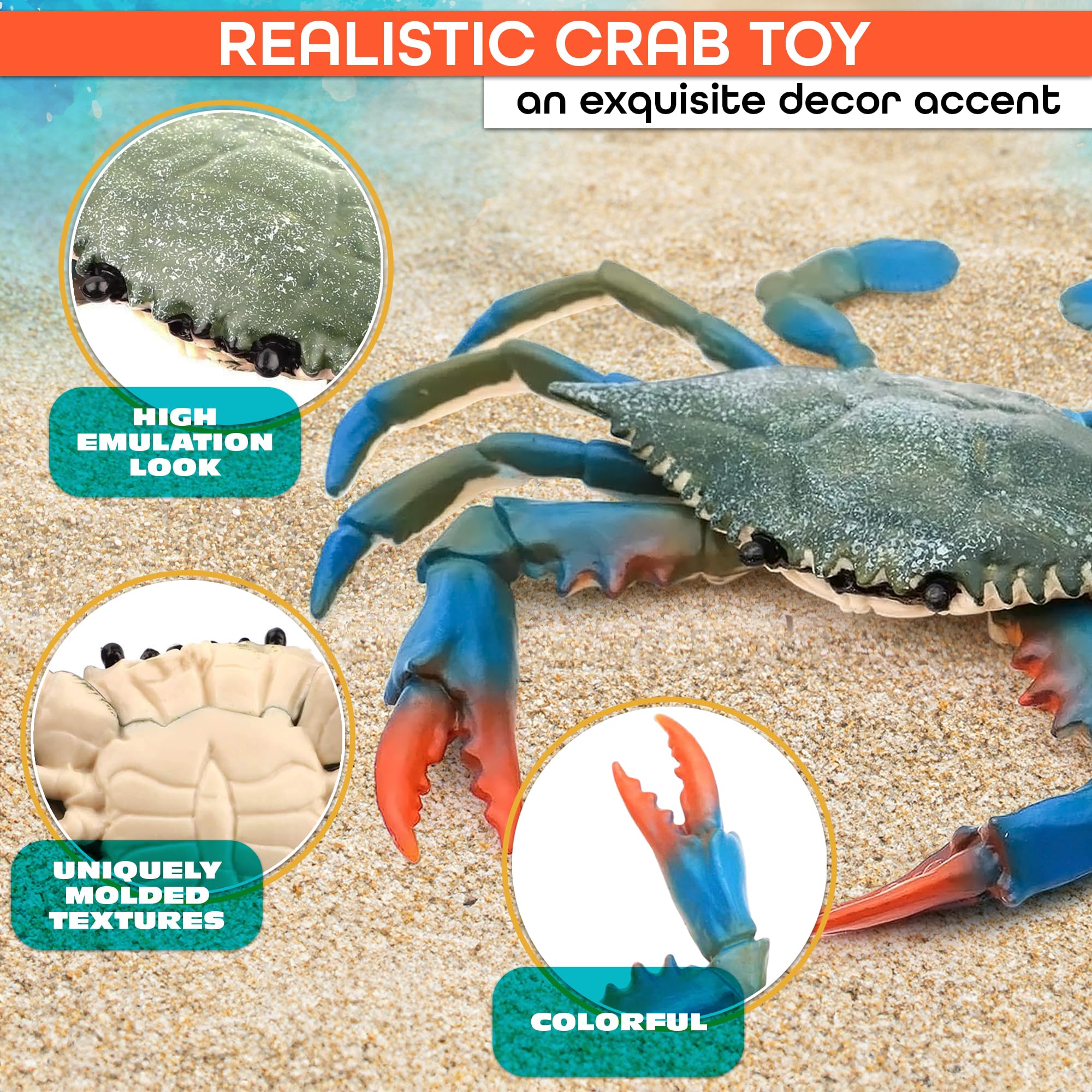 2-Pack Blue Crab Toy – 6.6 x 5.3 Inch Realistic Plastic Imitation Crabs for Aquarium Decor and Coastal Displays