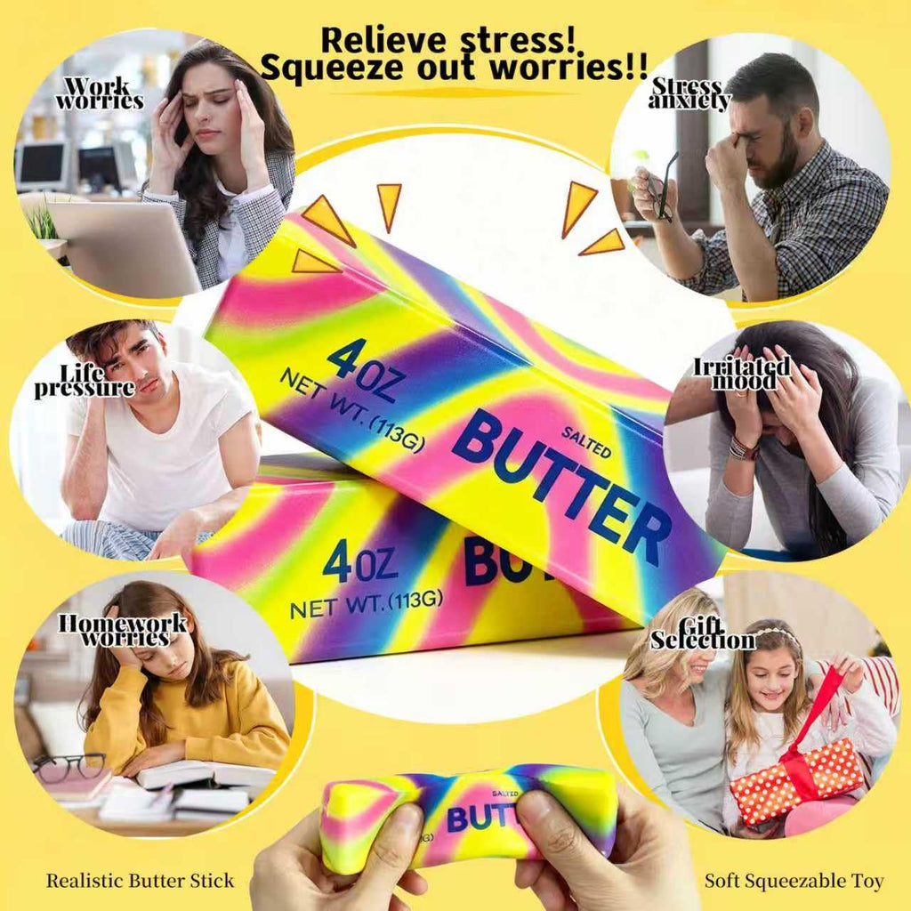 2-Pack Butter Squishy Stress Toys – Realistic Slow-Rising Foam Fidget, Dazzling Colors, for Desk & Anxiety Relief