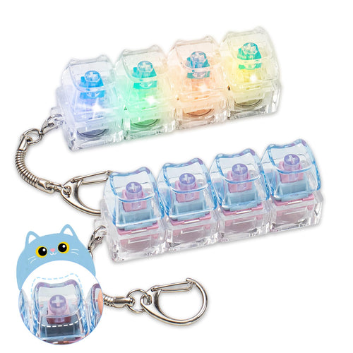 2-Pack Cat Keyboard Fidget Keychain: Creamy & Clicky Stress Relief Toy with Light and No Light Versions (White/Blue)