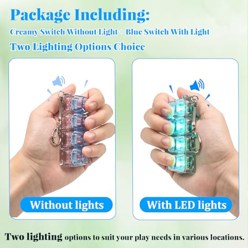 2-Pack Cat Keyboard Fidget Keychain: Creamy & Clicky Stress Relief Toy with Light and No Light Versions (White/Blue)