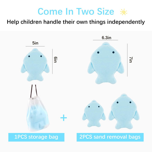 2-Pack Dolphin Sand Remover Bags for Beach – Reusable Velvet Mitts for Kids & Adults, Quick Sand Removal with Body Powder