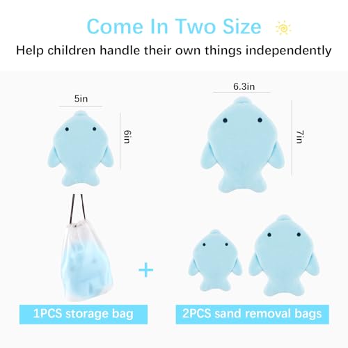 2-Pack Dolphin Sand Remover Bags for Beach – Reusable Velvet Mitts for Kids & Adults, Quick Sand Removal with Body Powder