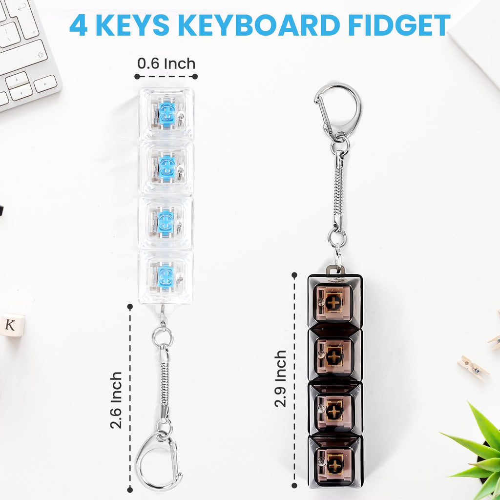 2-Pack Fidget Keychain Keyboards – LED Lights, Silent & Clicky, Stress Relief Toy for Adults – Portable for Office, Library, Home