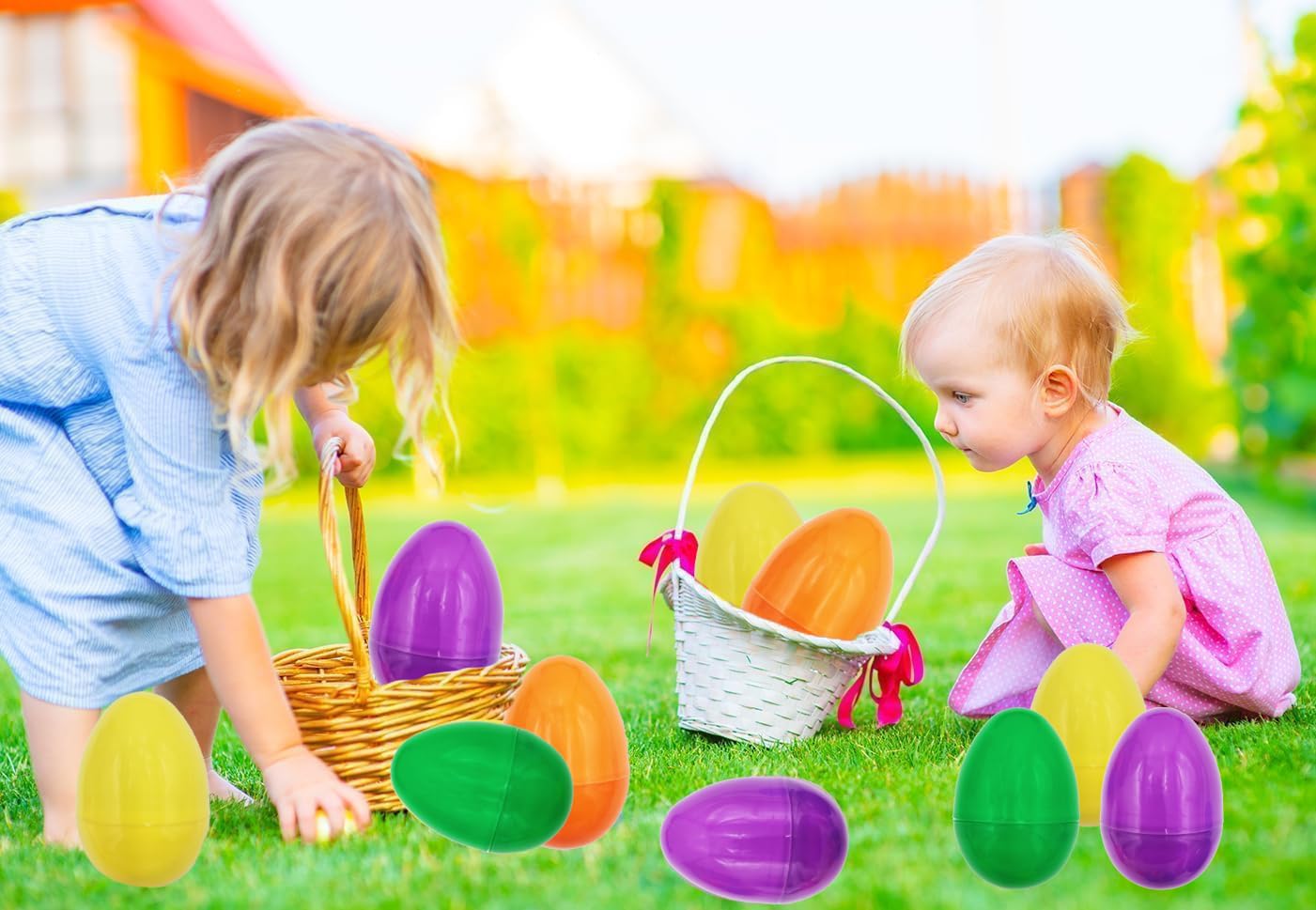 2-Pack Giant 8-Inch Fillable Plastic Easter Eggs – Multicolor, Stands Upright, for Hunts & Surprises