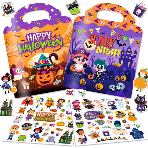 2-Pack Halloween Reusable Sticker Books for Toddlers 1-6: Jelly Stickers for Kids 2-4, Travel Toys and Holiday Gifts