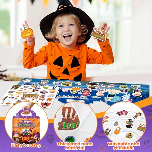 2-Pack Halloween Reusable Sticker Books for Toddlers 1-6: Jelly Stickers for Kids 2-4, Travel Toys and Holiday Gifts