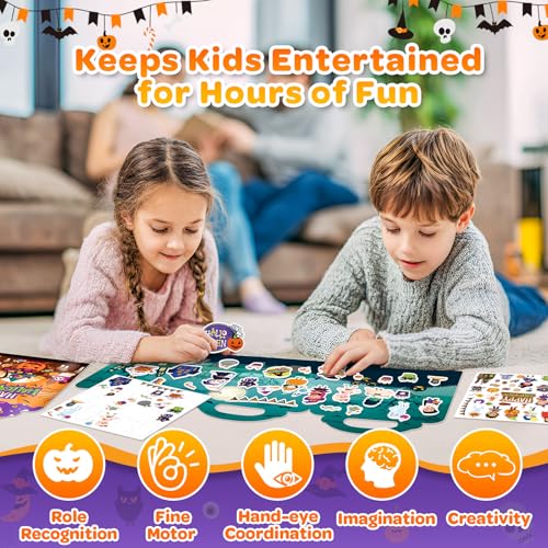 2-Pack Halloween Reusable Sticker Books for Toddlers 1-6: Jelly Stickers for Kids 2-4, Travel Toys and Holiday Gifts