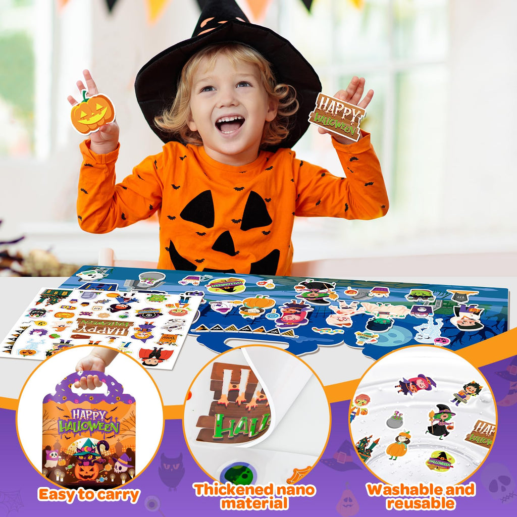 2-Pack Halloween Reusable Sticker Books for Toddlers 1-6: Jelly Stickers for Kids 2-4, Travel Toys and Holiday Gifts