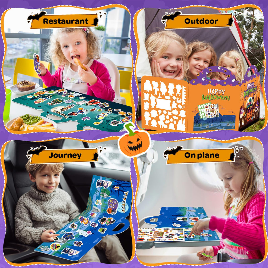 2-Pack Halloween Reusable Sticker Books for Toddlers 1-6: Jelly Stickers for Kids 2-4, Travel Toys and Holiday Gifts