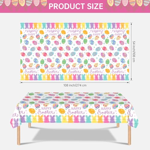 2-Pack Happy Easter Plastic Tablecloth – 108 x 54 Inch Rectangle, Disposable Bunny & Egg Design for Spring Party Decor