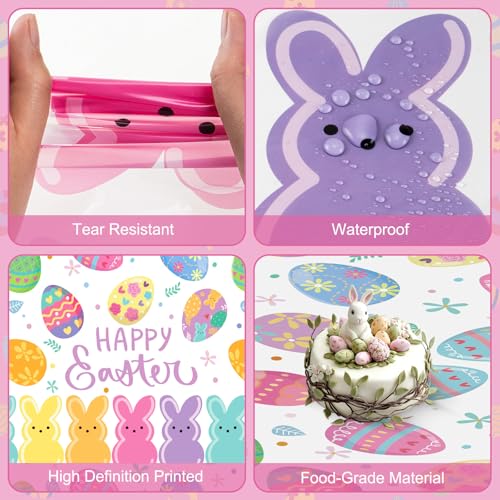 2-Pack Happy Easter Plastic Tablecloth – 108 x 54 Inch Rectangle, Disposable Bunny & Egg Design for Spring Party Decor