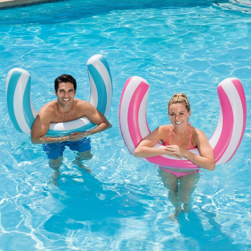 2 Pack Inflatable Curved Pool Noodles for Adults – 30x24 Inch PVC Pool Floats in Pink and Blue by Teyva Daily