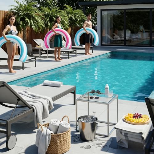 2 Pack Inflatable Curved Pool Noodles for Adults – 30x24 Inch PVC Pool Floats in Pink and Blue by Teyva Daily