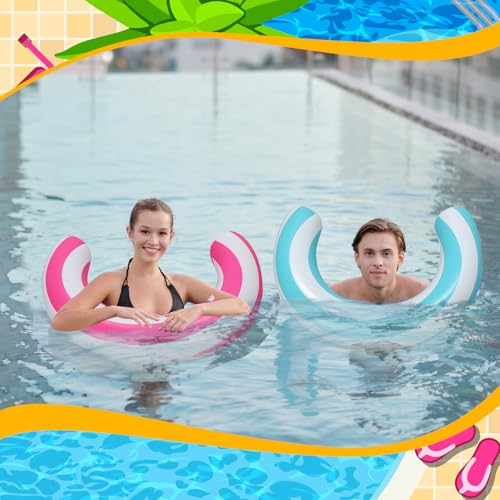 2 Pack Inflatable Curved Pool Noodles for Adults – 30x24 Inch PVC Pool Floats in Pink and Blue by Teyva Daily