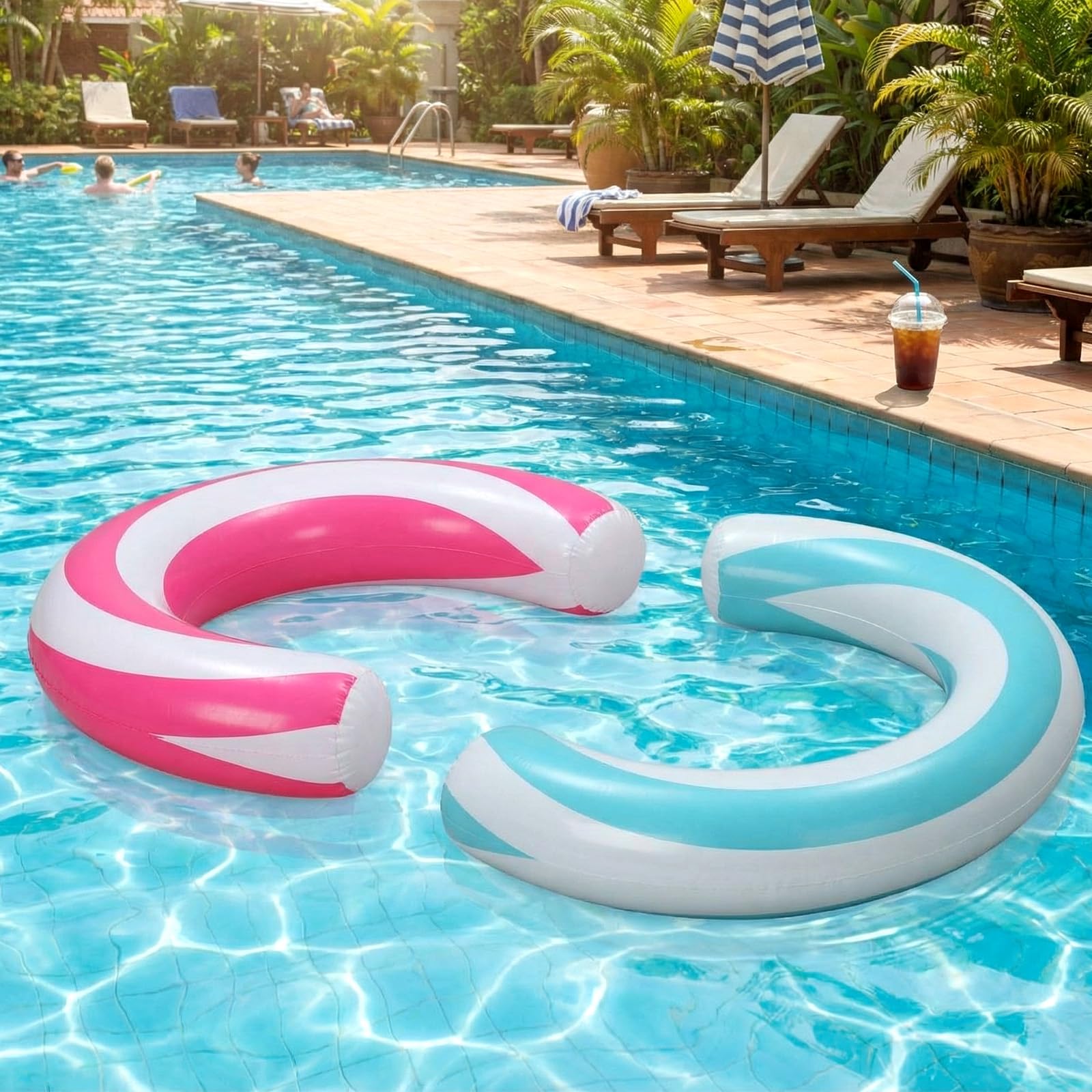2 Pack Inflatable Curved Pool Noodles for Adults – 30x24 Inch PVC Pool Floats in Pink and Blue by Teyva Daily