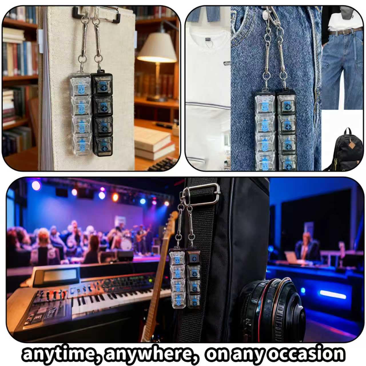 2-Pack Keyboard Fidget Keychain with LED Glow – Transparent Mechanical Clicker for Daily Stress Relief