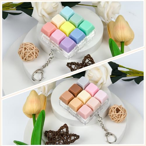 2 Pack Keyboard Fidget Toy – 9 in 1 Clicker Keychain for Stress Relief (Macaron & Morandi)
