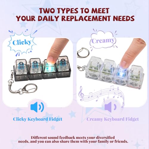 2-Pack Keyboard Fidget Toy for Adults - White Creamy & Black Clicky Keychain with Lights, Stress Relief Sensory Toy from Zioyihan