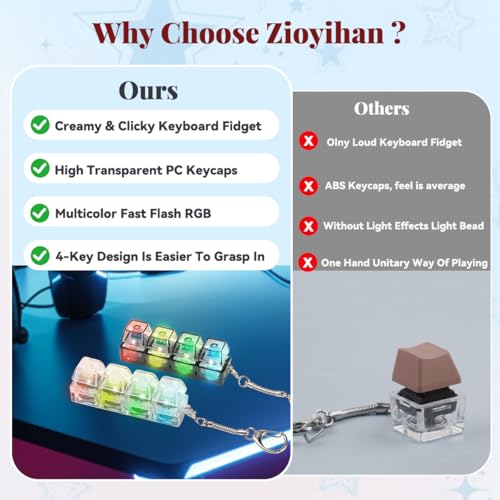 2-Pack Keyboard Fidget Toy for Adults - White Creamy & Black Clicky Keychain with Lights, Stress Relief Sensory Toy from Zioyihan