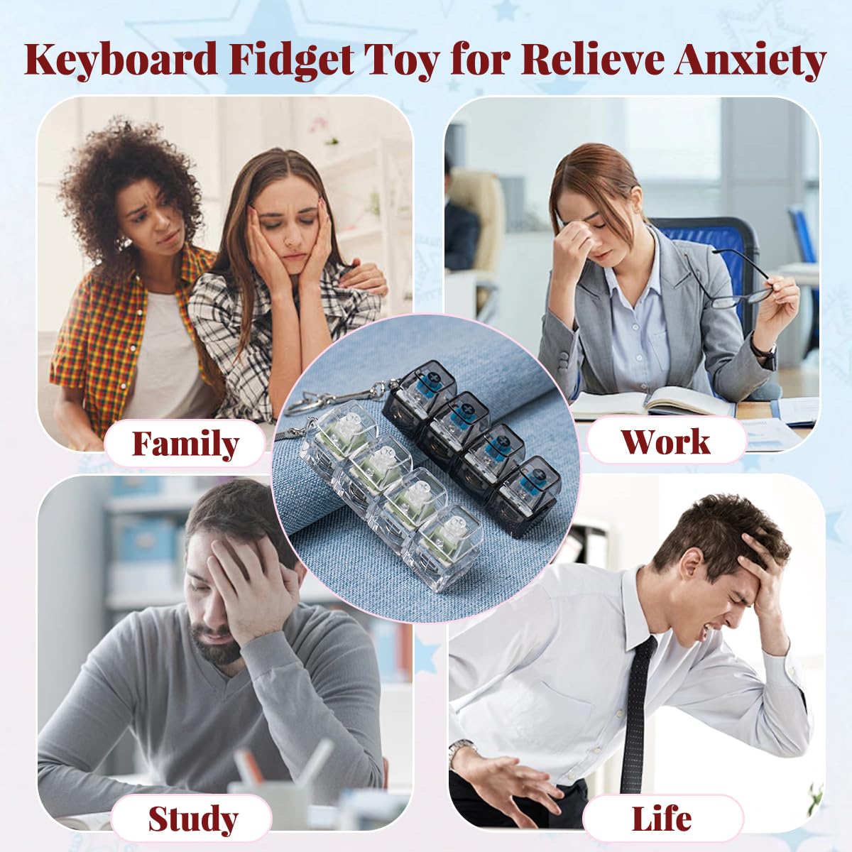 2-Pack Keyboard Fidget Toy for Adults - White Creamy & Black Clicky Keychain with Lights, Stress Relief Sensory Toy from Zioyihan