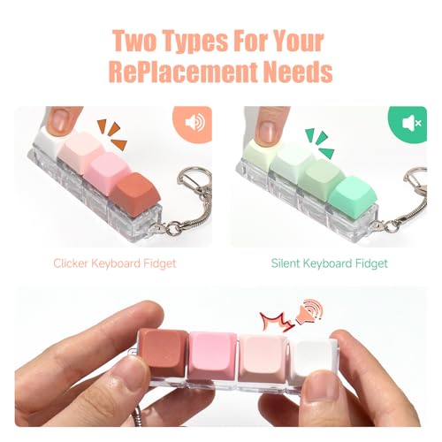 2-Pack Keyboard Fidget Toy Keychain: Silent Clicker + Loud Clicker Stress Relief