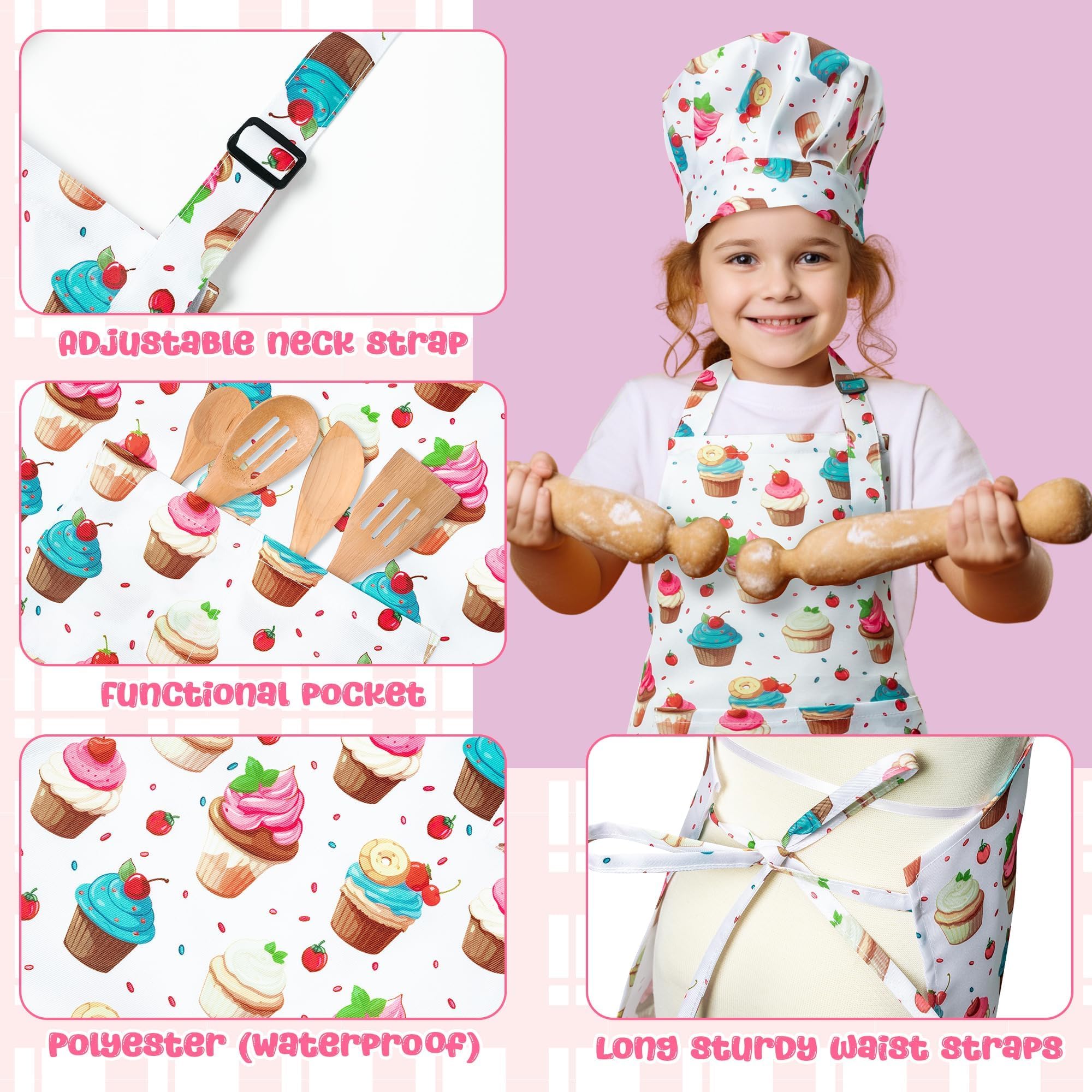 2-Pack Kids Apron & Chef Hat Set for Baking, Painting & Crafts – Adjustable, Waterproof, Machine Washable for Ages 3-6