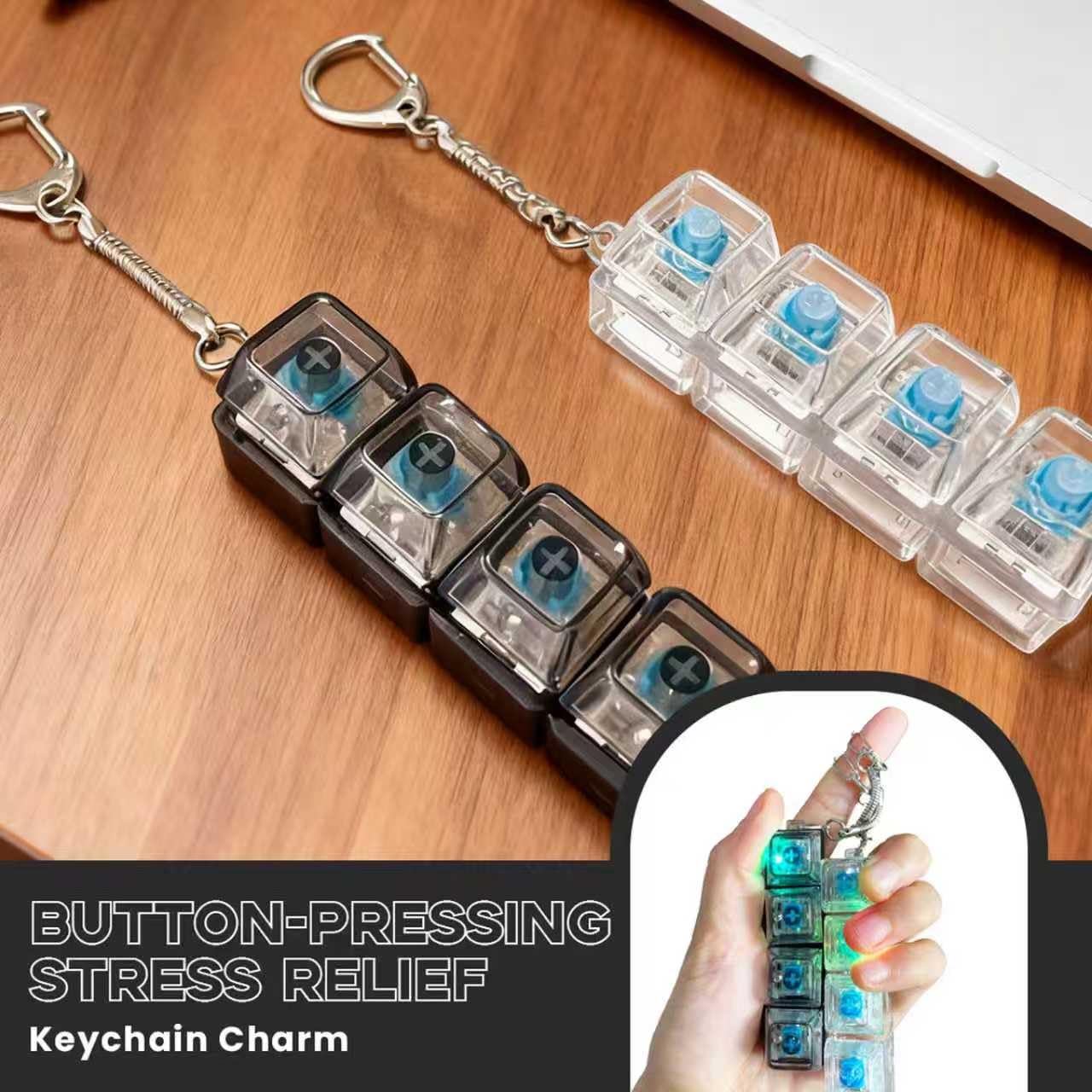 2-Pack LED Keyboard Fidget Keychain – Transparent Mechanical Clicker with Colorful Lights