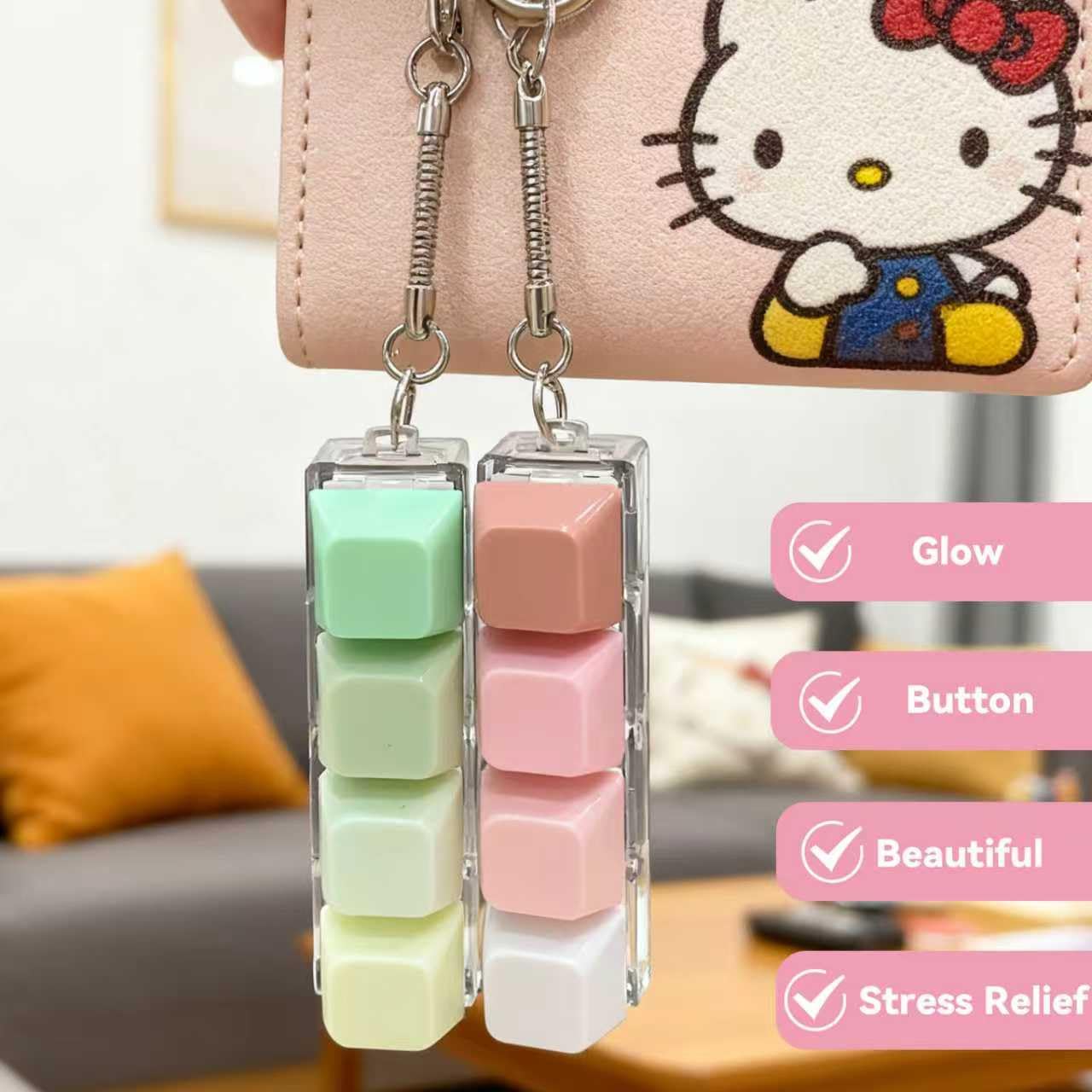 2-Pack LED Keyboard Fidget Keychain with Mechanical Clicks – Macarons