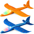 2 Pack LED Light Glider Airplanes – 17.5" Throwing Foam Plane with 2 Flight Modes for Kids Ages 3-9