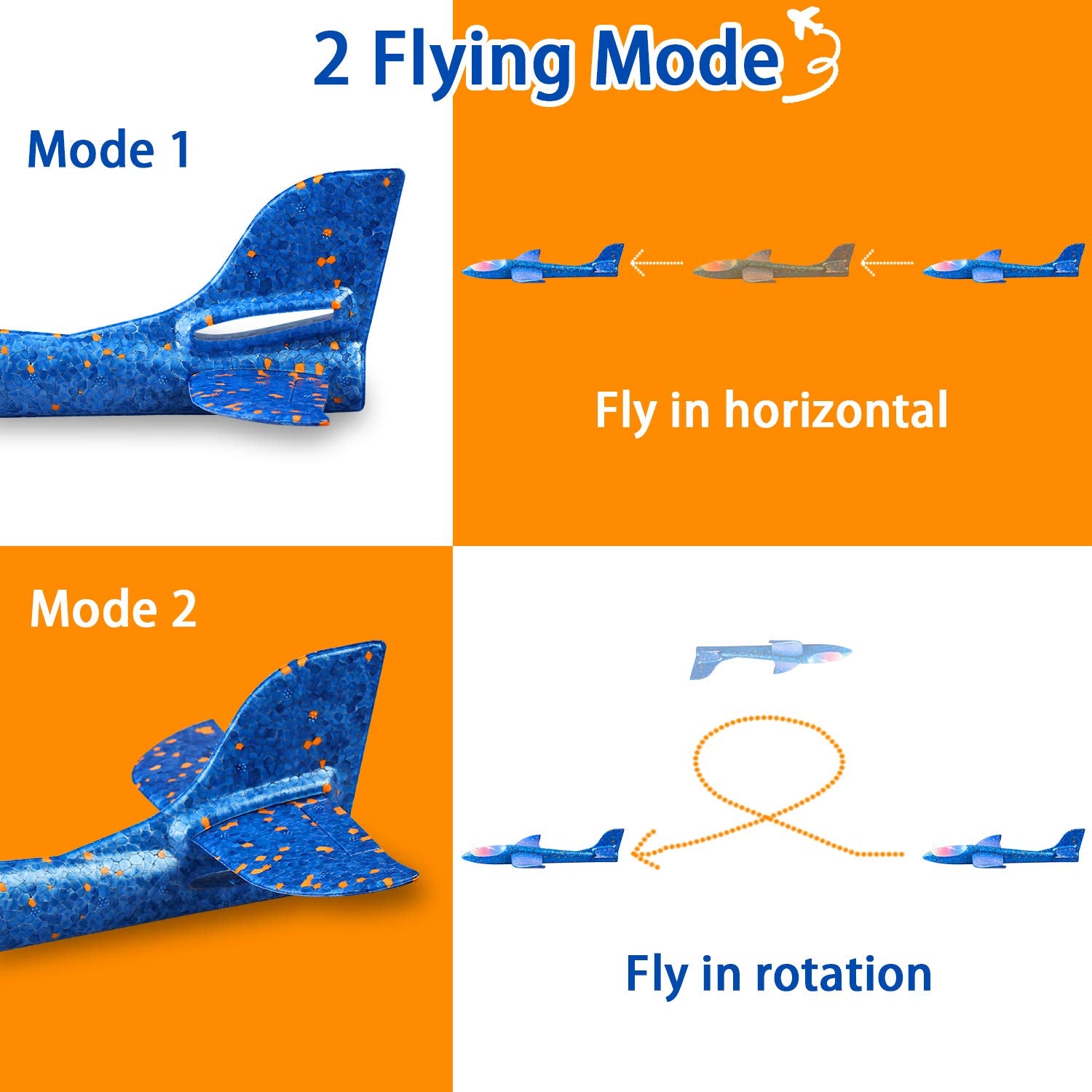 2 Pack LED Light Glider Airplanes – 17.5" Throwing Foam Plane with 2 Flight Modes for Kids Ages 3-9