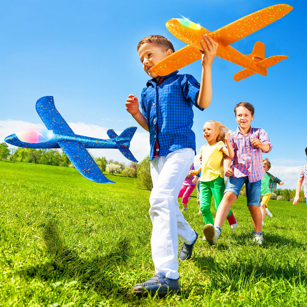 2 Pack LED Light Glider Airplanes – 17.5" Throwing Foam Plane with 2 Flight Modes for Kids Ages 3-9