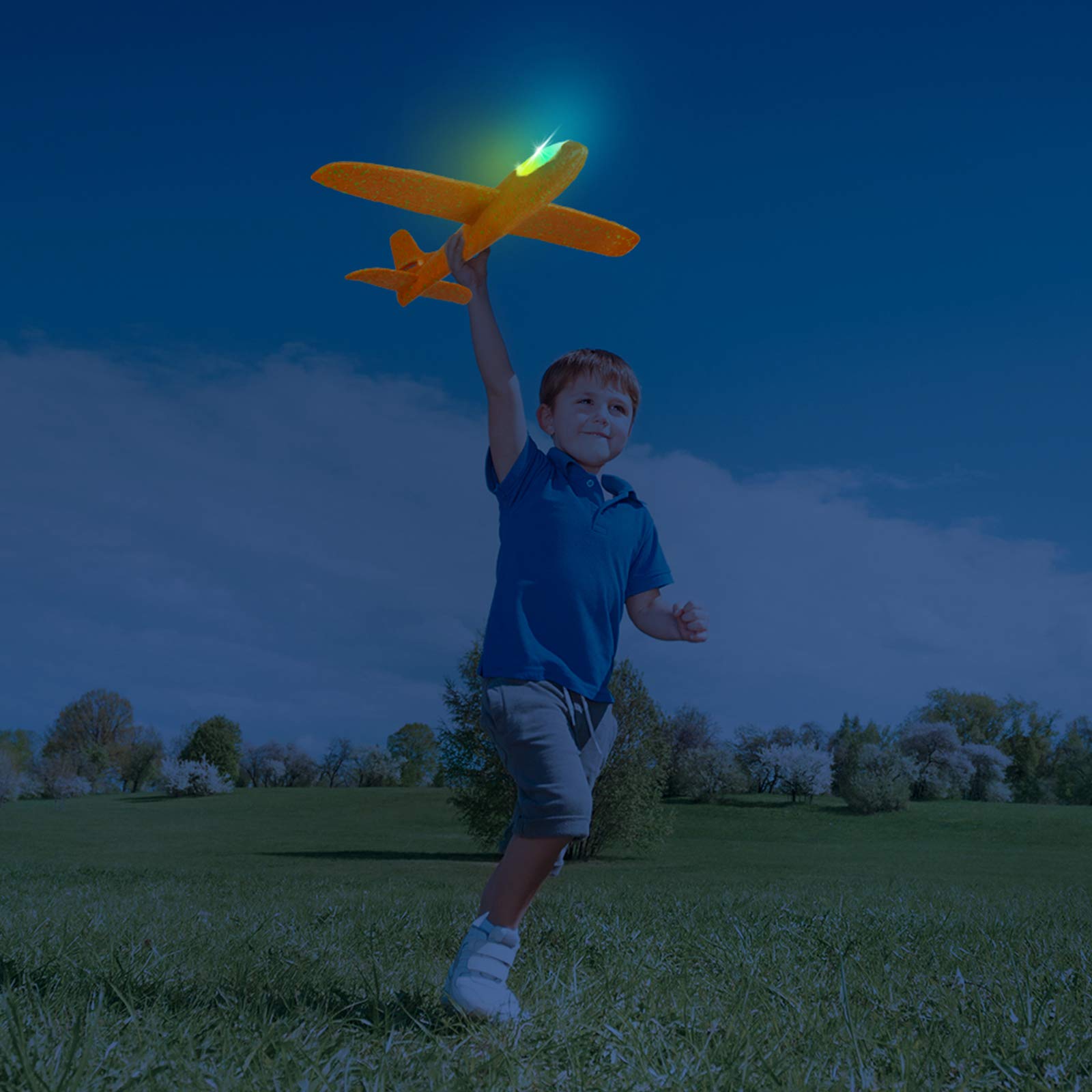 2 Pack LED Light Glider Airplanes – 17.5" Throwing Foam Plane with 2 Flight Modes for Kids Ages 3-9