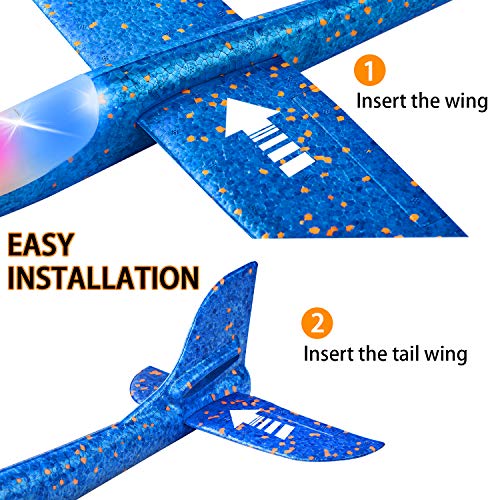 2 Pack LED Light Glider Airplanes – 17.5" Throwing Foam Plane with 2 Flight Modes for Kids Ages 3-9
