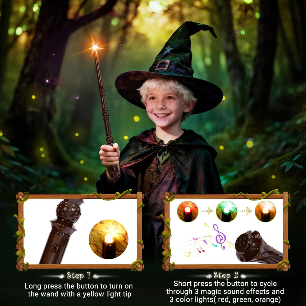2-Pack Light Up Wizard Wands with Sounds & 4 Colors – Hive & Vine Set for Kids