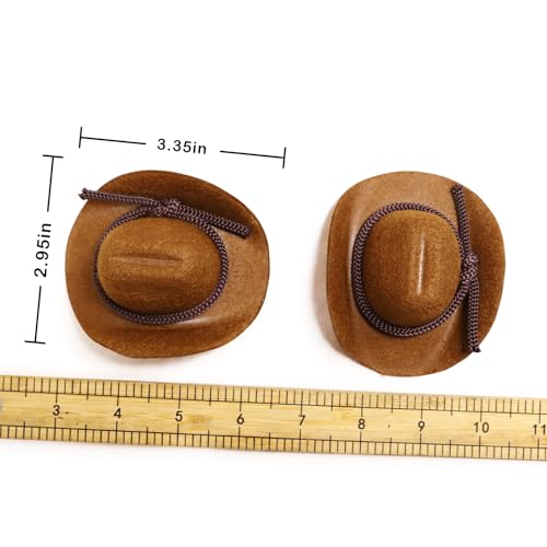 2-Pack Miniature Cowboy Hats 1:6 Scale - Flocked Material Brown & Black for Dollhouse, Fairy Garden, Terrarium Decor
