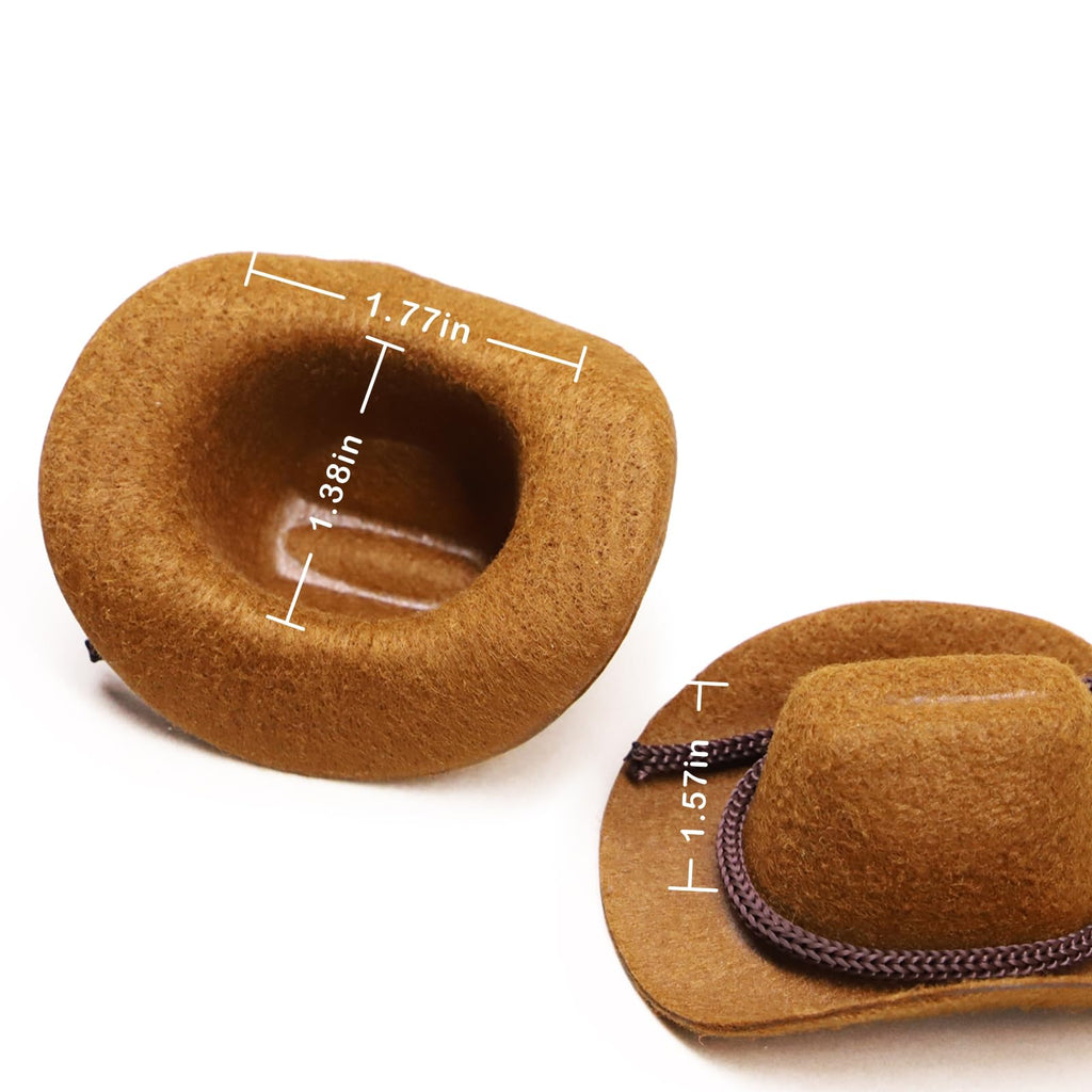 2-Pack Miniature Cowboy Hats 1:6 Scale - Flocked Material Brown & Black for Dollhouse, Fairy Garden, Terrarium Decor