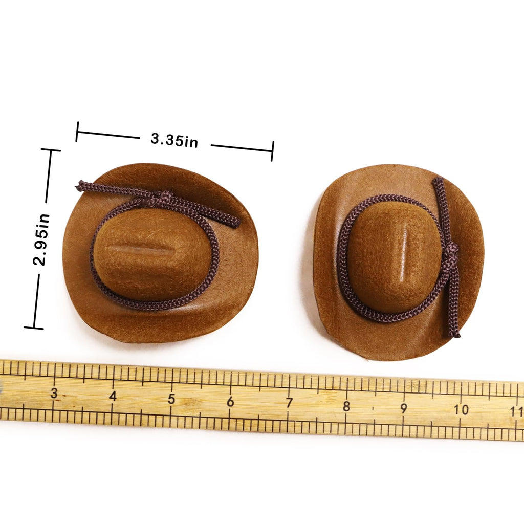 2-Pack Miniature Cowboy Hats 1:6 Scale - Flocked Material Brown & Black for Dollhouse, Fairy Garden, Terrarium Decor