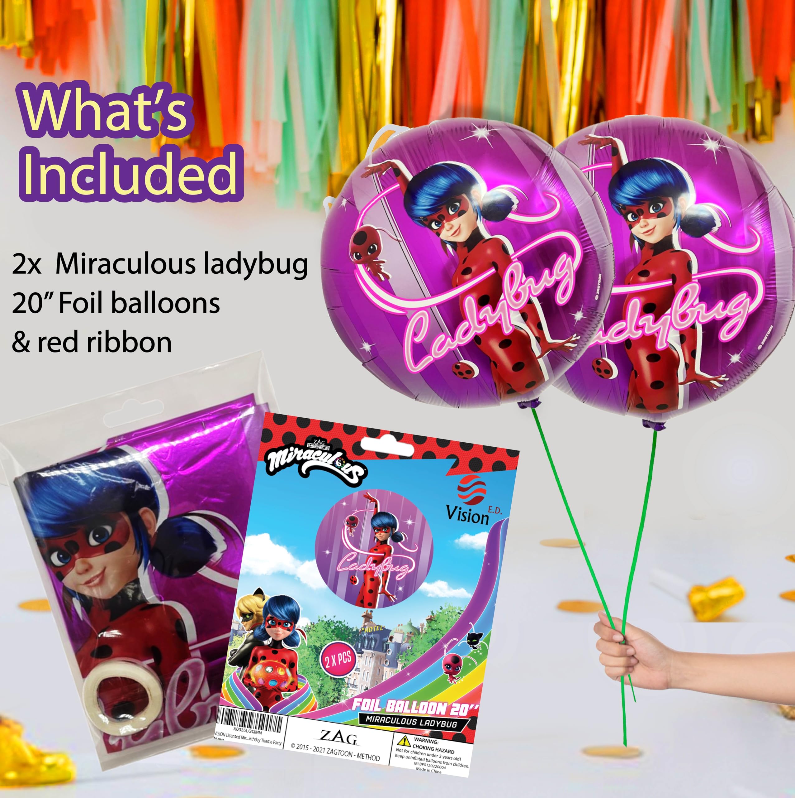 2-Pack Miraculous Ladybug Foil Balloons – 20-Inch Helium or Air Party Decorations
