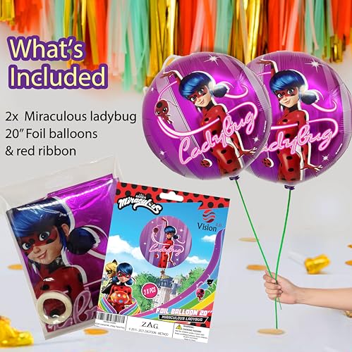 2-Pack Miraculous Ladybug Foil Balloons – 20-Inch Helium or Air Party Decorations
