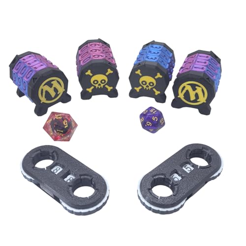 2 Pack MTG Life Counter - HP Tracker with Skull Pattern, Black & Golden, PLA Wheel Tracks Up to 999 for D&D Tabletop RPG