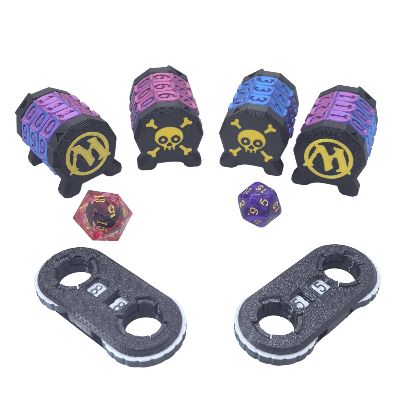 2 Pack MTG Life Counter - HP Tracker with Skull Pattern, Black & Golden, PLA Wheel Tracks Up to 999 for D&D Tabletop RPG