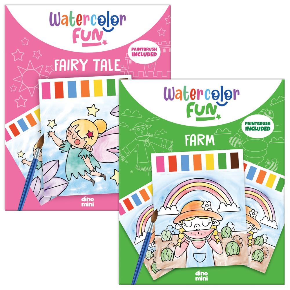 2-Pack Paint with Water Kits for Toddlers - DINO MINI Farm & Fairy Tale - Mess-Free Travel Activity for Ages 4-8