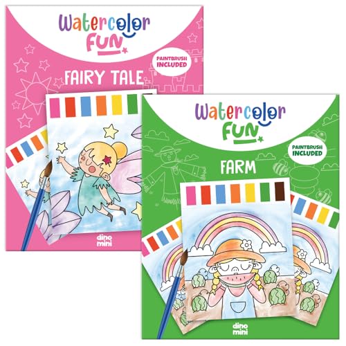 2-Pack Paint with Water Kits for Toddlers - DINO MINI Farm & Fairy Tale - Mess-Free Travel Activity for Ages 4-8