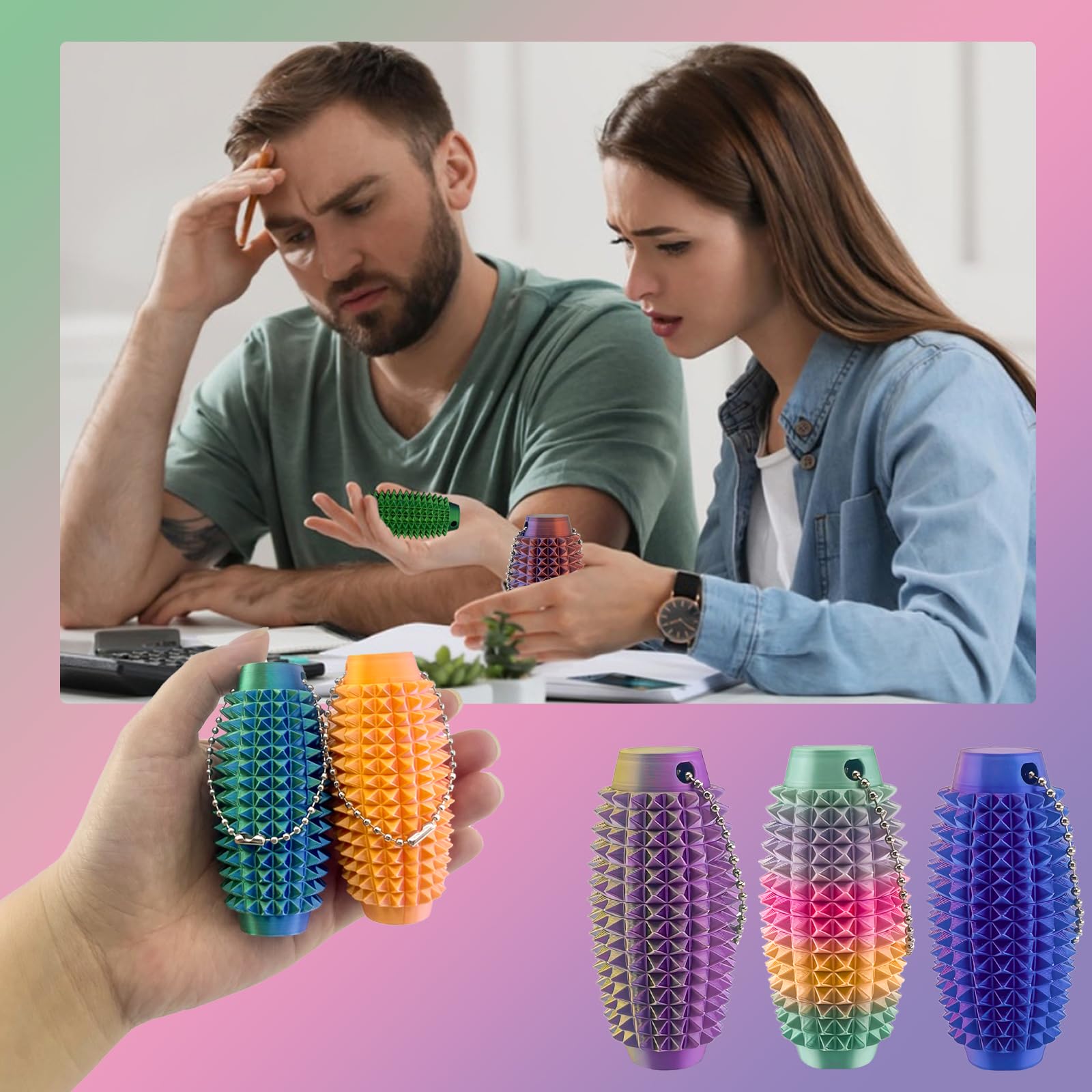 2-Pack Spiky Stim Keychain – 3D Printed Fidget Toy for Anxiety Relief & Sensory Play (Upgrade Little Ouchies)