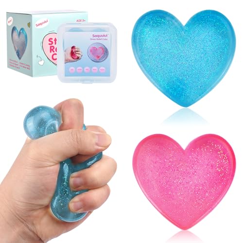 2-Pack Squishy Stress Cubes – Quiet Sensory Fidget Blocks for Anxiety & Focus (Blue & Pink, 2-Inch)