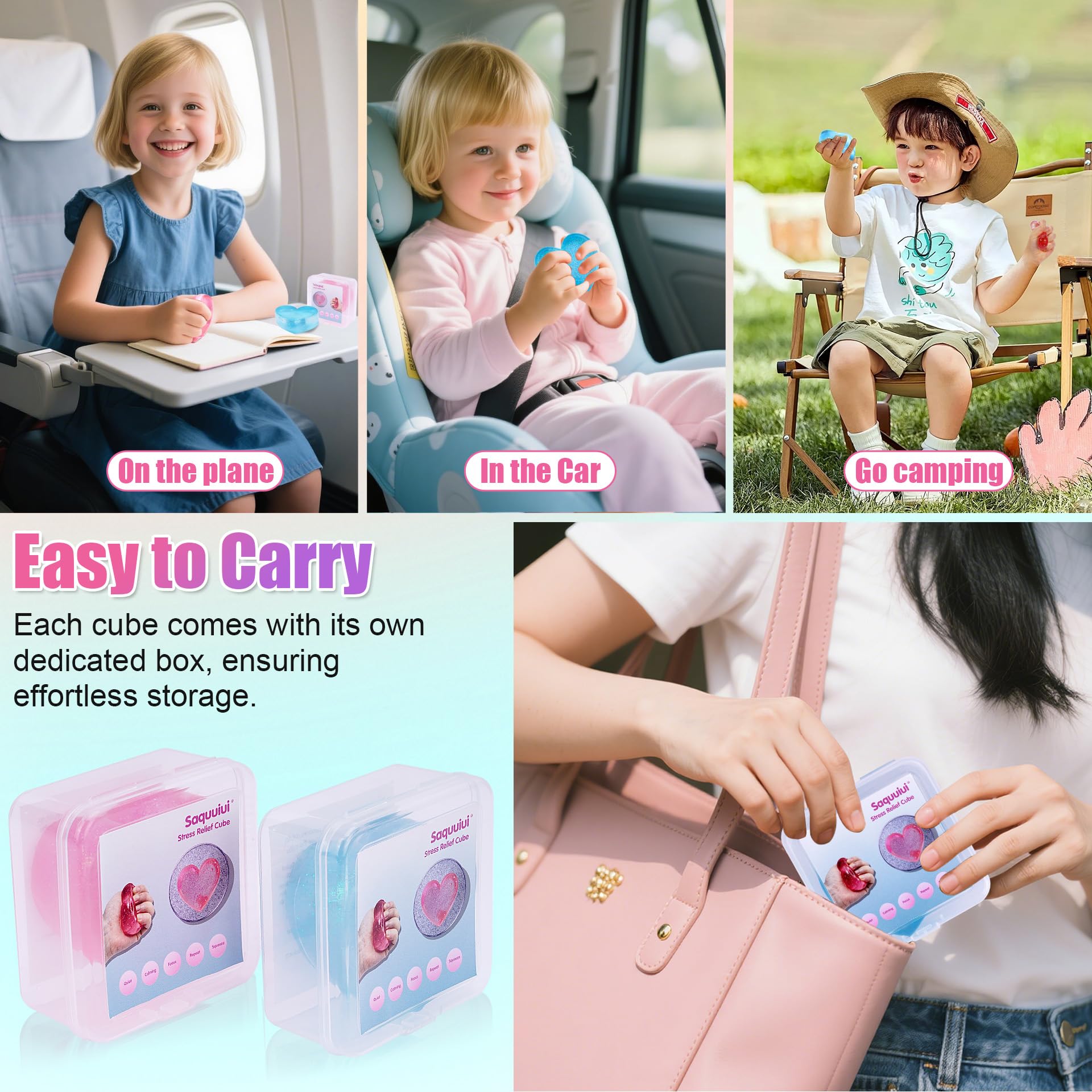 2-Pack Squishy Stress Cubes – Quiet Sensory Fidget Blocks for Anxiety & Focus (Blue & Pink, 2-Inch)