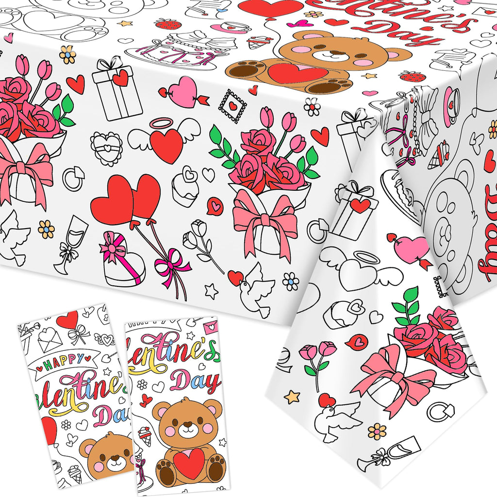 2-Pack Valentines Day Coloring Tablecloth Poster 54x108 Inches - Giant Kids Coloring Banner for Classroom Party Activities & Crafts