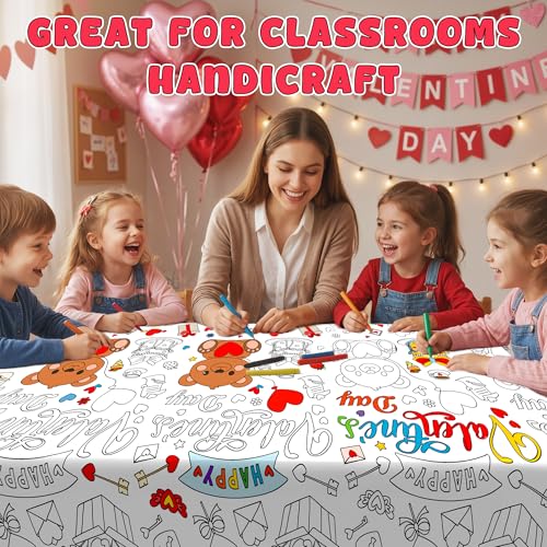 2-Pack Valentines Day Coloring Tablecloth Poster 54x108 Inches - Giant Kids Coloring Banner for Classroom Party Activities & Crafts