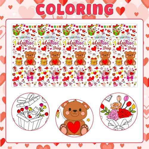 2-Pack Valentines Day Coloring Tablecloth Poster 54x108 Inches - Giant Kids Coloring Banner for Classroom Party Activities & Crafts