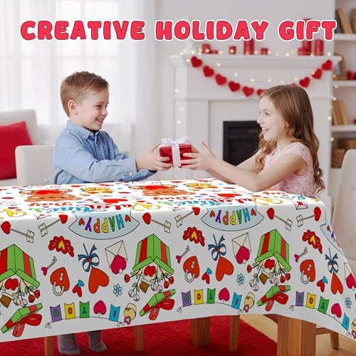 2-Pack Valentines Day Coloring Tablecloth Poster 54x108 Inches - Giant Kids Coloring Banner for Classroom Party Activities & Crafts